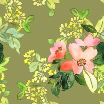Seamless pattern with flowers watercolor. Stock Illustration