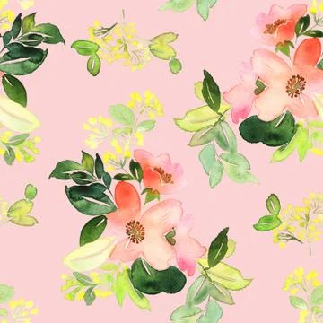 Seamless pattern with flowers watercolor Illustrazione stock