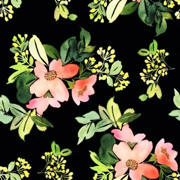 Seamless pattern with flowers watercolor Stock Illustration