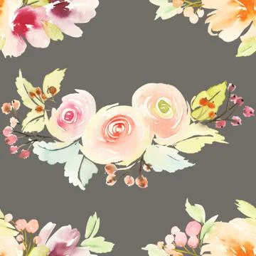 Seamless pattern with flowers watercolor Stock Illustration