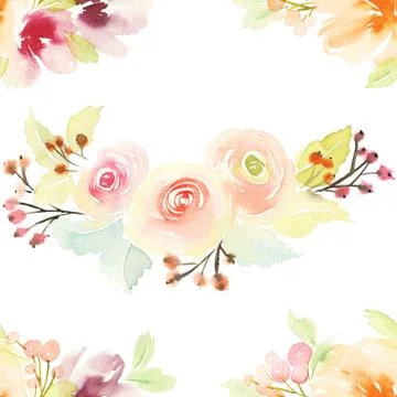 Seamless pattern with flowers watercolor Stock Illustration