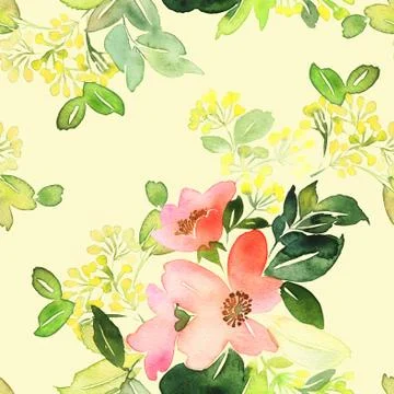 Seamless pattern with flowers watercolor Stock Illustration