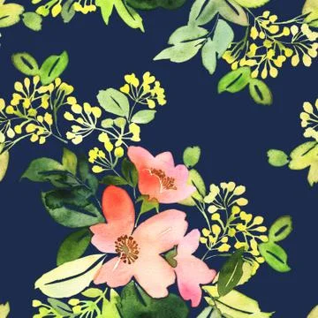 Seamless pattern with flowers watercolor Stock Illustration