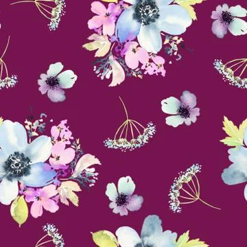 Seamless pattern with flowers watercolor Stock Illustration