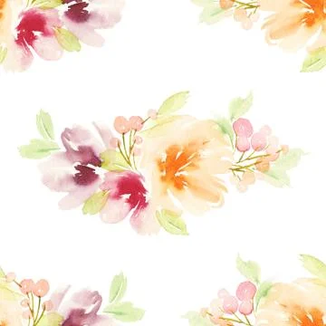Seamless pattern with flowers watercolor Stock Illustration