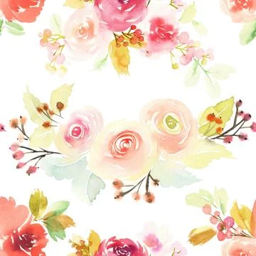 Seamless pattern with flowers watercolor Stock Illustration