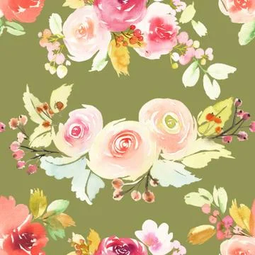 Seamless pattern with flowers watercolor Stock Illustration