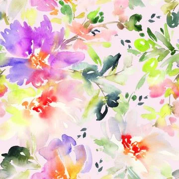 Seamless pattern with flowers watercolor Stock Illustration