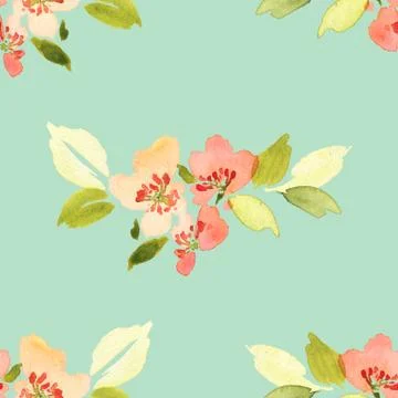 Seamless pattern with flowers watercolor Stock Illustration
