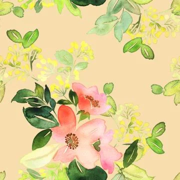 Seamless pattern with flowers watercolor Stock Illustration
