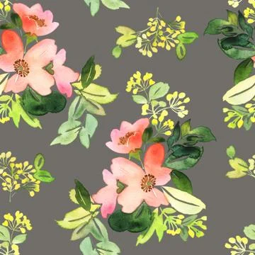 Seamless pattern with flowers watercolor Illustrazione stock