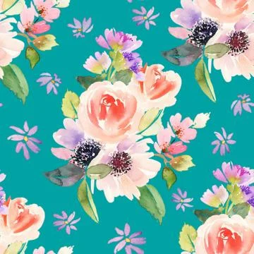 Seamless pattern with flowers watercolor Stock Illustration