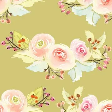 Seamless pattern with flowers watercolor Stock Illustration