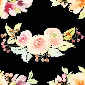 Seamless pattern with flowers watercolor Illustrazione stock