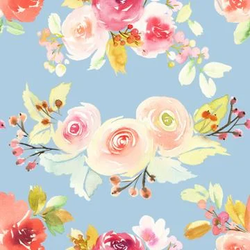 Seamless pattern with flowers watercolor Stock Illustration