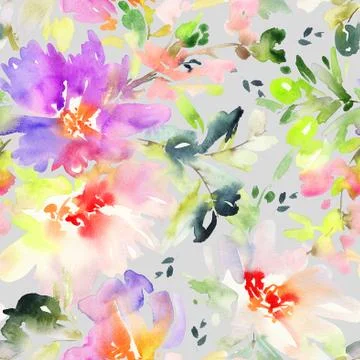 Seamless pattern with flowers watercolor Stock Illustration