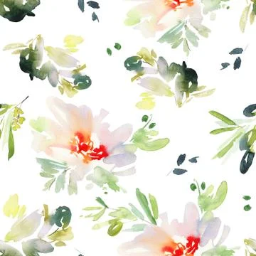Seamless pattern with flowers watercolor Stock Illustration