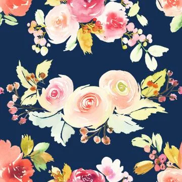 Seamless pattern with flowers watercolor Stock Illustration