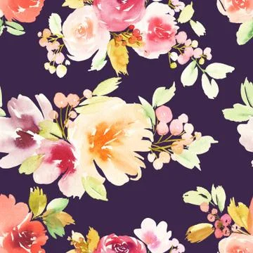 Seamless pattern with flowers watercolor Stock Illustration