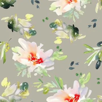 Seamless pattern with flowers watercolor Stock Illustration