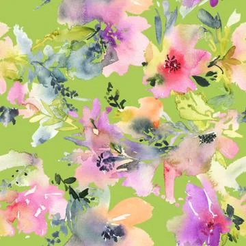 Seamless pattern with flowers watercolor Stock Illustration
