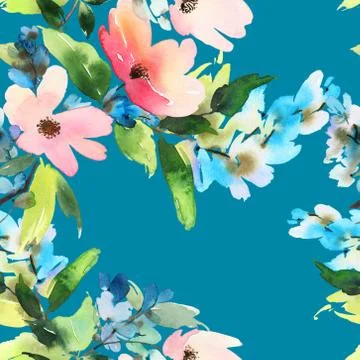 Seamless pattern with flowers watercolor Stock Illustration