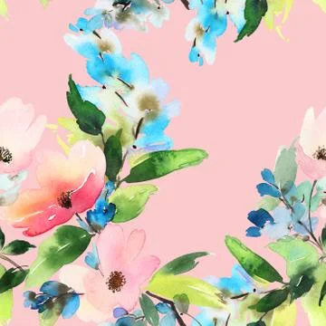 Seamless pattern with flowers watercolor Stock Illustration