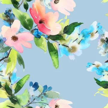 Seamless pattern with flowers watercolor Stock Illustration