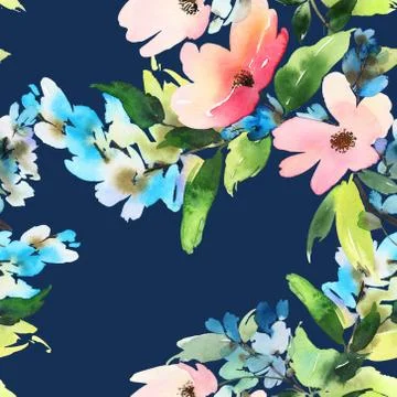 Seamless pattern with flowers watercolor Stock Illustration
