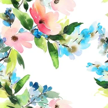 Seamless pattern with flowers watercolor Illustrazione stock