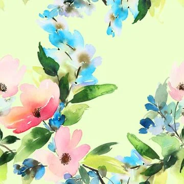 Seamless pattern with flowers watercolor Stock Illustration