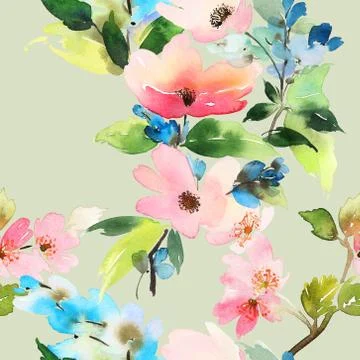 Seamless pattern with flowers watercolor Stock Illustration