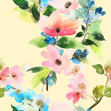 Seamless pattern with flowers watercolor Stock Illustration