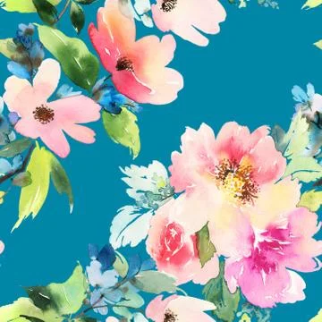 Seamless pattern with flowers watercolor Stock Illustration