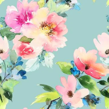 Seamless pattern with flowers watercolor Stock Illustration