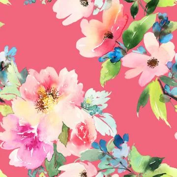 Seamless pattern with flowers watercolor Stock Illustration