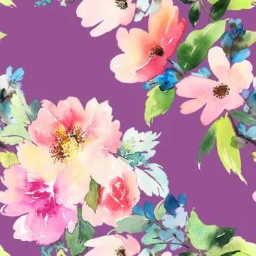 Seamless pattern with flowers watercolor Stock Illustration