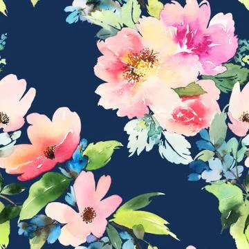 Seamless pattern with flowers watercolor Stock Illustration