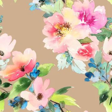 Seamless pattern with flowers watercolor Stock Illustration