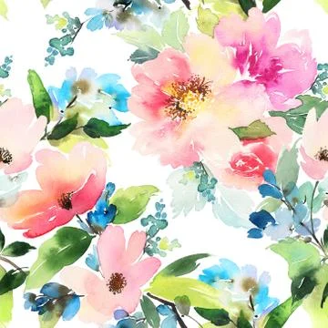 Seamless pattern with flowers watercolor Stock Illustration