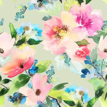 Seamless pattern with flowers watercolor Stock Illustration
