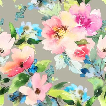 Seamless pattern with flowers watercolor Stock Illustration