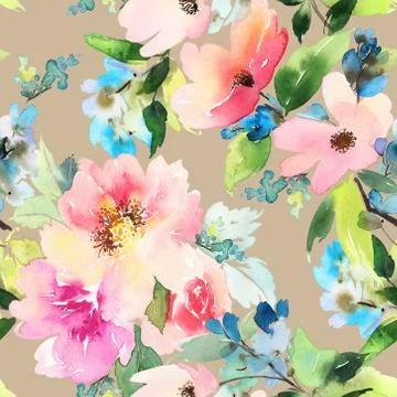 Seamless pattern with flowers watercolor Stock Illustration