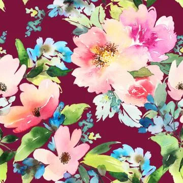 Seamless pattern with flowers watercolor Stock Illustration