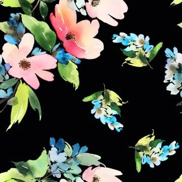 Seamless pattern with flowers watercolor Stock Illustration