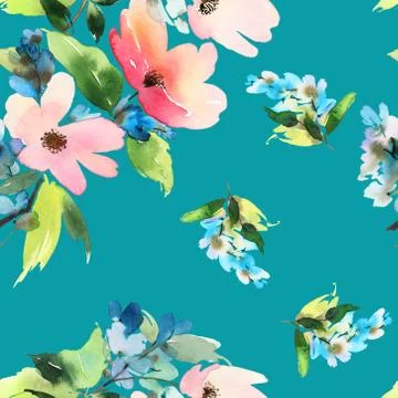 Seamless pattern with flowers watercolor Stock Illustration