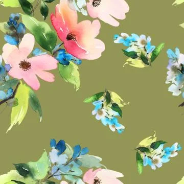 Seamless pattern with flowers watercolor Illustrazione stock