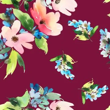 Seamless pattern with flowers watercolor Illustrazione stock