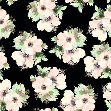 Seamless pattern with flowers watercolor Stock Illustration