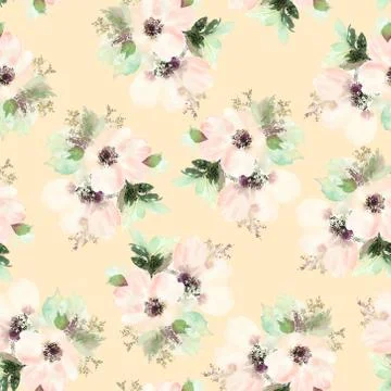 Seamless pattern with flowers watercolor Stock Illustration